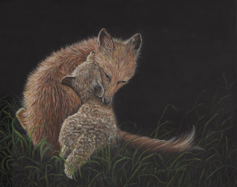 pastel painting of sleepy smiling hyena staring contest.jpg